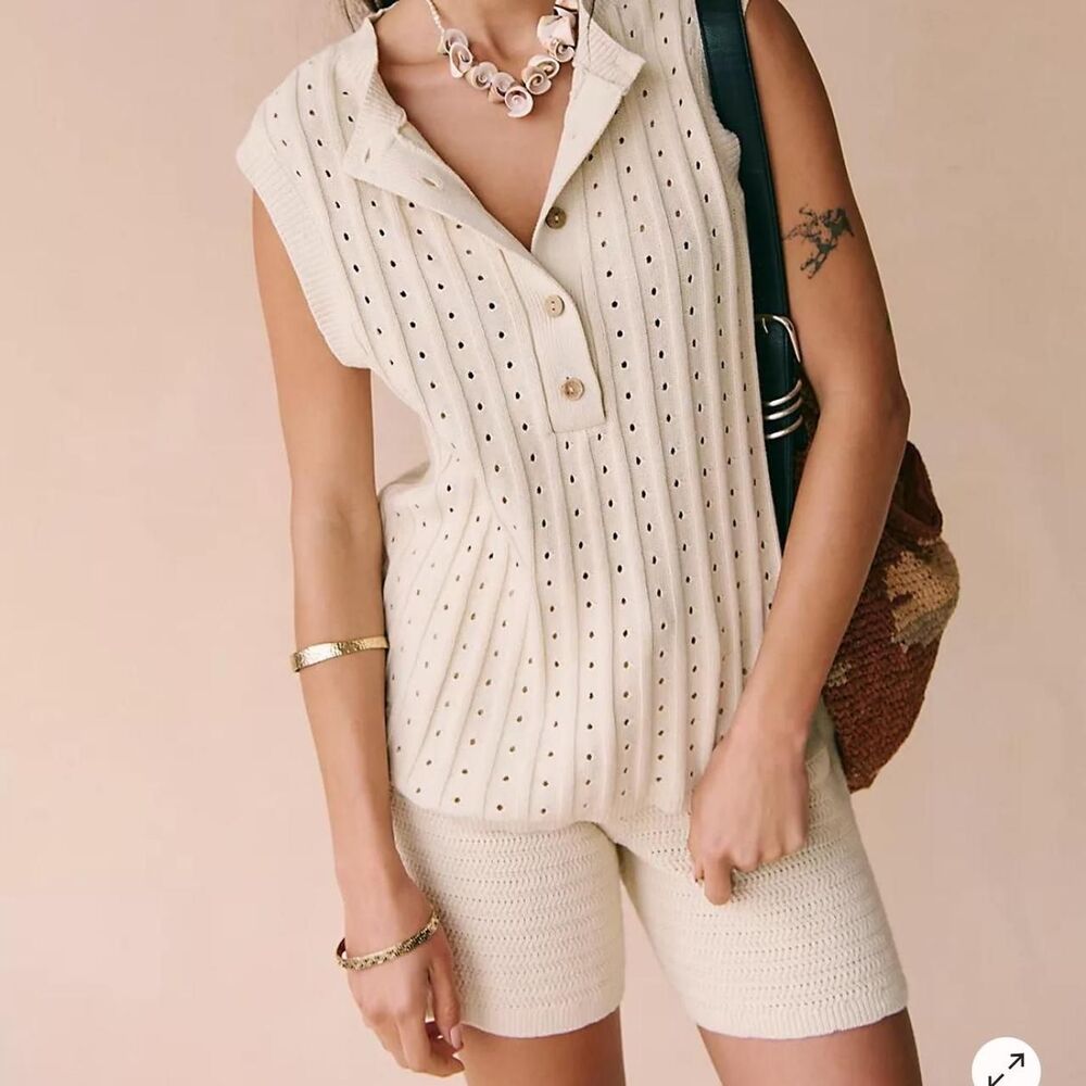 Free-people Women's Cream and White Vest